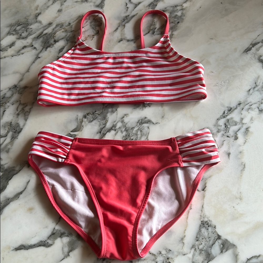 Art class kids Red and White Striped Bikini Set